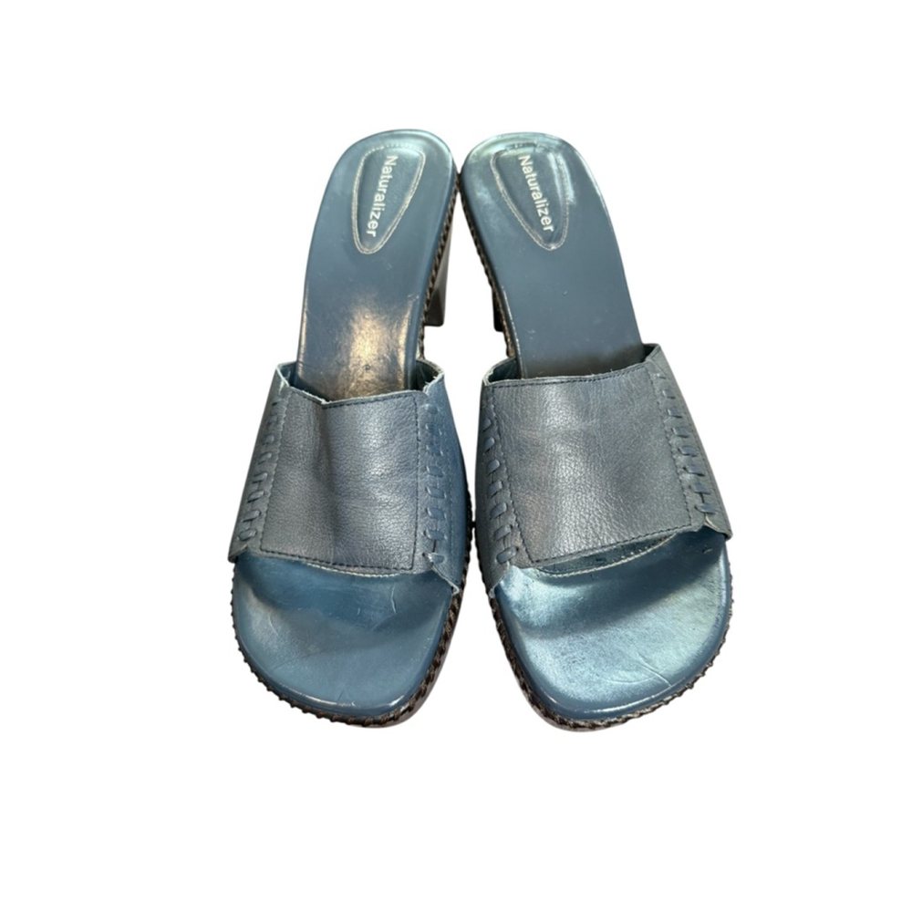 Naturalizer Open Toe Heel Blue Leather Sandals 10M - Picture 10 of 12